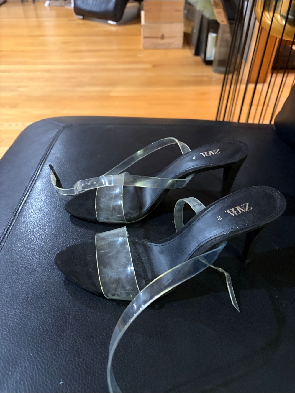 Zara Black Heeled Sandals with Clear Straps